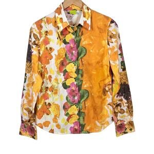 Craig Taylor Womens Vibrant Floral Print Button Down Long Sleeve Shirt S